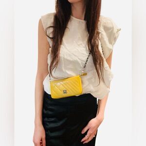 CHANEL Yellow Quilted Wristlet
